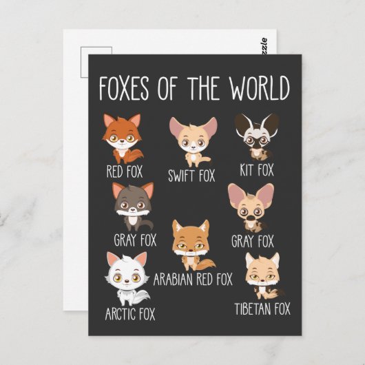 Carte Postale Foxes Of the World Don pour Fox Lover (Devant / Derrière)