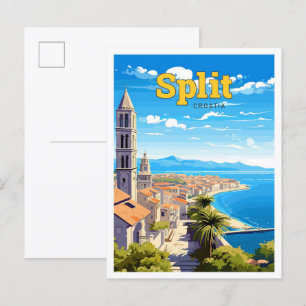 Carte Postale Fractionner Croatie Art Voyage Illustration Vintag