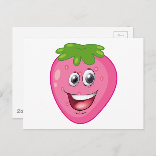 Carte Postale fraise avec visage (Devant / Derrière)