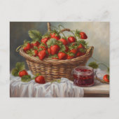 Carte Postale Fraise dans un panier et confiture de fraises (Devant)