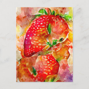 Carte Postale Fraises à Aquarell. Des fruits.