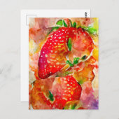 Carte Postale Fraises à Aquarell. Des fruits moulus. (Devant / Derrière)