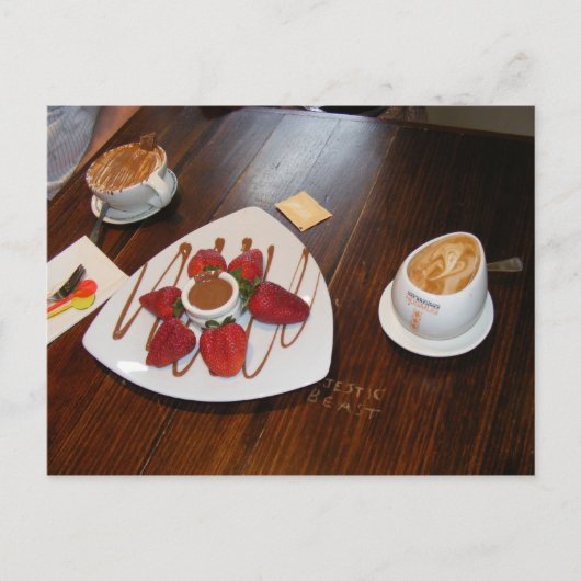 Carte Postale Fraises, café et chocolat. (Devant)