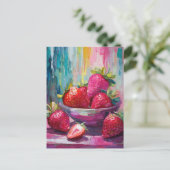 Carte Postale Fraises Colorful Moderne Peinture Abstraite (Debout devant)