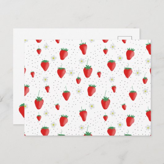 Carte Postale Fraises et fleurs d'été mignonnes (Devant / Derrière)