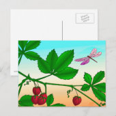 Carte Postale Fraises et libellules (Devant / Derrière)