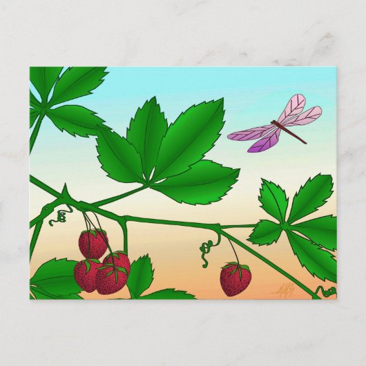 Carte Postale Fraises et libellules (Devant)