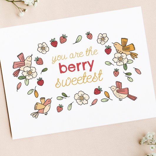 Carte Postale Fraises et oiseaux Berry doux