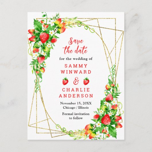 Carte Postale Fraises et pâtisseries Mariage Enregistrer la date (Devant)