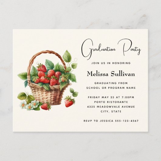 Carte Postale Fraises fraîches dans un panier d'osier Graduation (Devant)