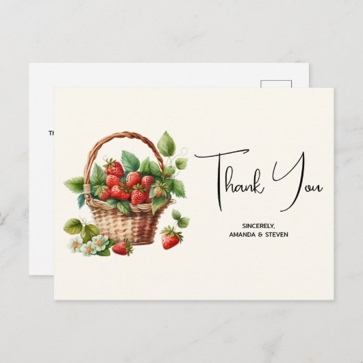 Carte Postale Fraises fraîches dans un panier en osier Merci (Devant / Derrière)