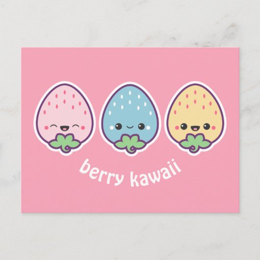 Carte Postale Fraises Kawaii Pastel (Devant)