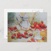 Carte Postale Fraises lustres en aquarelle (Devant / Derrière)