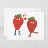 Carte Postale Fraises Mignonnes En Amour (Devant / Derrière)