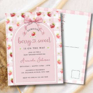 Carte Postale Fraises Ribbon Berry Baby shower doux