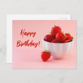 Carte Postale Fraises Rouges Dans Un Bol Sur Joyeux Anniversaire (Devant / Derrière)