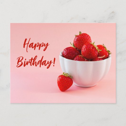 Carte Postale Fraises Rouges Dans Un Bol Sur Joyeux Anniversaire (Devant)