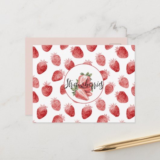 Carte Postale Fraises rouges Fruit (Devant/Arrière en situation)