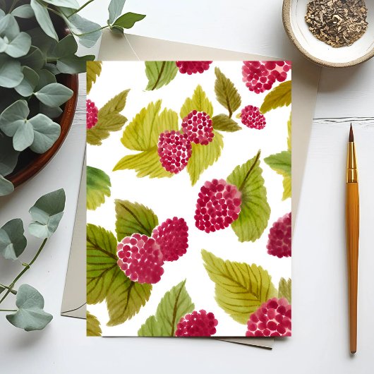 Carte Postale Framboises rouges Aquarelle Fruit peint