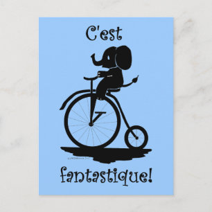 Carte Postale Français Fantastique Elephant Pennyfarthing Bike