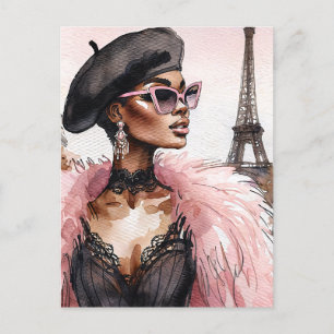 Carte Postale Française Black Woman Tour Eiffel Art