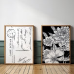 Carte postale française vintage Bouquet floral noi<br><div class="desc">Carte postale vintage Floral Bouquet Black Wall Art Sets</div>