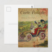 Carte postale française vintage, voiture rétro (Devant / Derrière)