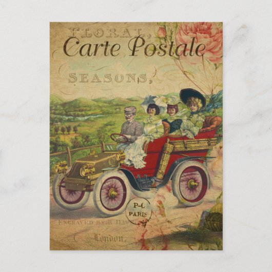 Carte postale française vintage, voiture rétro (Devant)