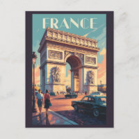 France Arc de Triomphe Travel Art Vintage