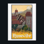 Carte Postale France Poster Vintage voyage Riquewihr restauré<br><div class="desc">Rénové et numériquement affiche de voyage vintage améliorée montrant une vue sur les toits de Riquewihr. Imperfections supprimées. Couleurs corrigées.</div>