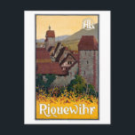 Carte Postale France Poster Vintage voyage Riquewihr restauré<br><div class="desc">Rénové et numériquement affiche de voyage vintage améliorée montrant une vue sur les toits de Riquewihr. Imperfections supprimées. Couleurs corrigées.</div>