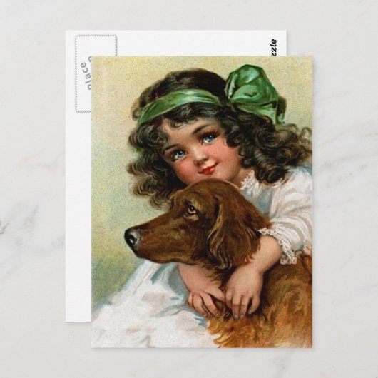 Carte Postale Frances Brundage : Fille avec chien (Devant / Derrière)