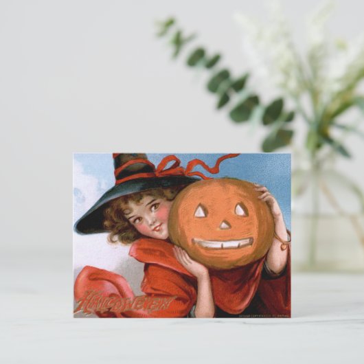 Carte Postale Frances Brundage : Sorcière avec Jack O'Lantern (Debout devant)
