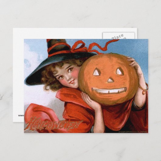 Carte Postale Frances Brundage : Sorcière avec Jack O'Lantern (Devant / Derrière)