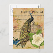 Carte Postale franical camellia birdcage vintage peacock (Devant / Derrière)