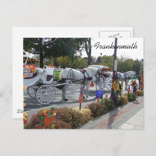 Carte Postale frankenmuth-michigan-cheval-blanc-attelage-calèche (Devant / Derrière)