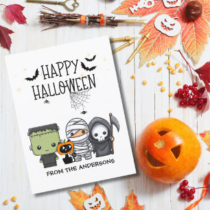 Carte Postale Frankenstein Momie Faucheuse Chat Mignon Halloween