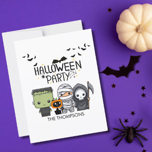 Carte Postale Frankenstein Mummy Grim Reaper Cute Chat Halloween