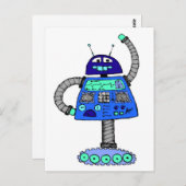 Carte Postale Frankie Robot : bleu sur blanc (Devant / Derrière)