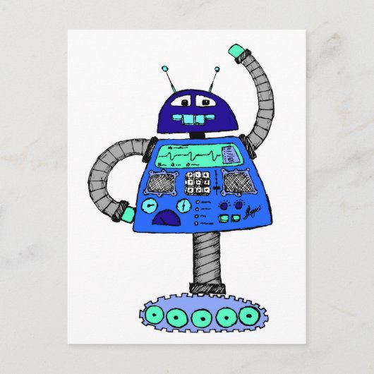 Carte Postale Frankie Robot : bleu sur blanc (Devant)