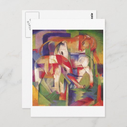 Carte Postale Franz Marc - Bataille d'éléphant à cheval Hiver 19 (Devant / Derrière)