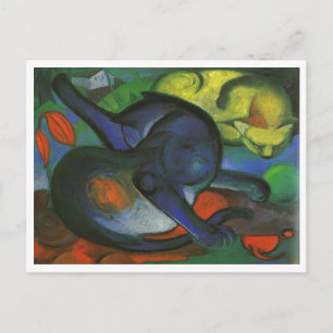 Carte Postale Franz Marc - Deux Chats Bleu & Jaune 1912 huile de