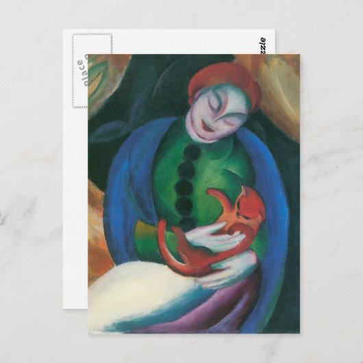 Carte Postale Franz Marc - Fille avec un chat II (Devant / Derrière)