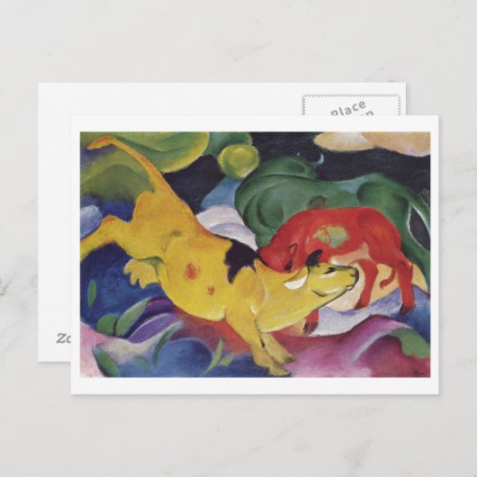 Carte Postale Franz Marc - Vaches Rouge Vert Jaune 1912 Vache Ca (Devant / Derrière)