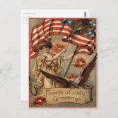 Carte Postale Frappe d'artifice Drapeau Lady Liberty (Devant / Derrière)