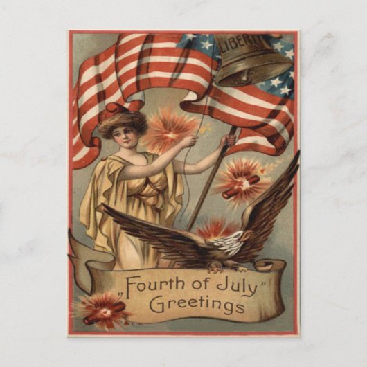 Carte Postale Frappe d'artifice Drapeau Lady Liberty (Devant)