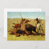 Carte Postale Frederic Remington Art de l'Ouest "Chasse au bison (Devant / Derrière)