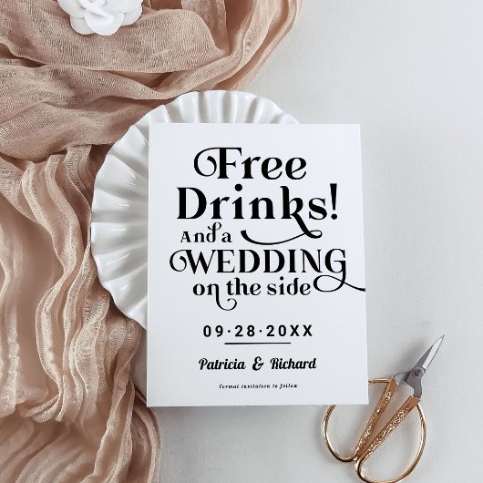 Carte Postale Free Drinks Funny Casual Wedding Save The Date
