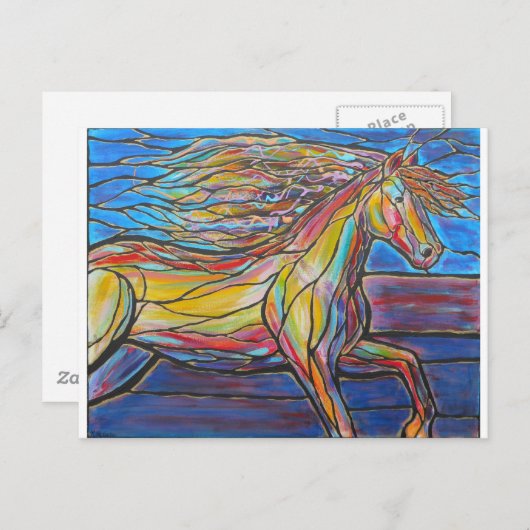 Carte Postale "Free Rein" Horse Art Mosaic / Style Verre Trait! (Devant / Derrière)