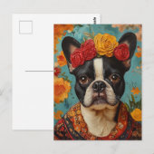 Carte Postale French Bulldog comme Frida Kahlo (Devant / Derrière)